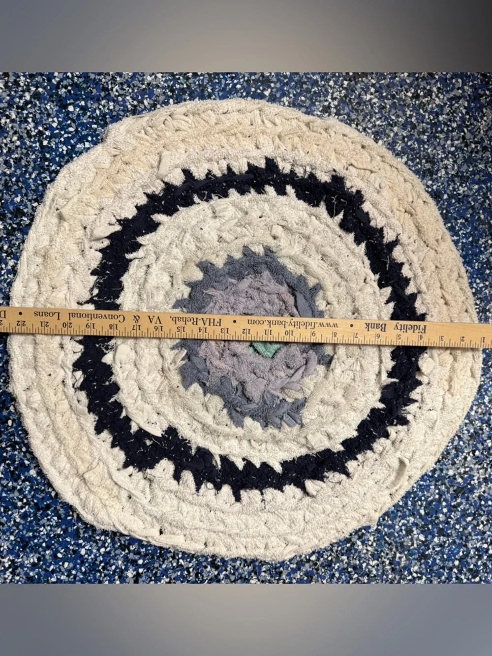 Handmade crocheted rag rug bathroom mat repurposed old towels Recycled 22.5”